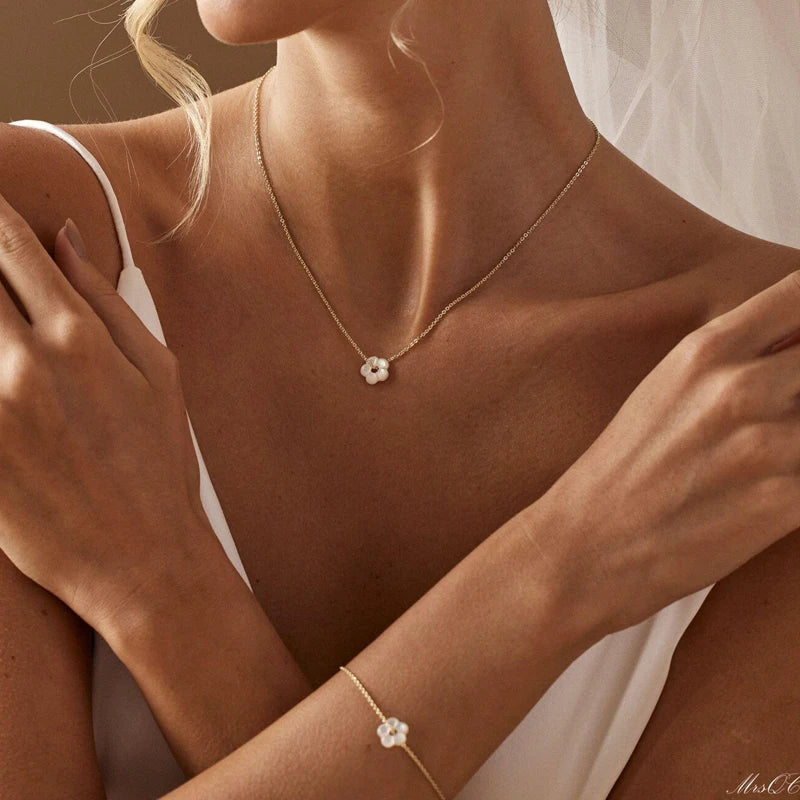 Dainty Flower Necklace or Bracelet, Ring for Women, 18K Gold Plated Titanium Wedding Jewelry, Bridesmaid Gift Mother's Day Gifts