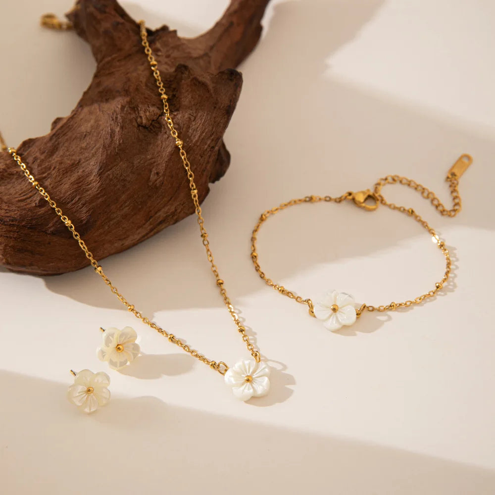 Dainty Flower Necklace or Bracelet, Ring for Women, 18K Gold Plated Titanium Wedding Jewelry, Bridesmaid Gift Mother's Day Gifts